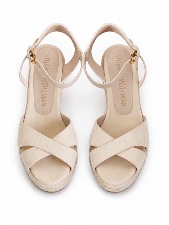 Stuart Weitzman Shoes - STUART WEITZMAN MIRELLA Cream Crisscross Wedge Espadrille Sandals